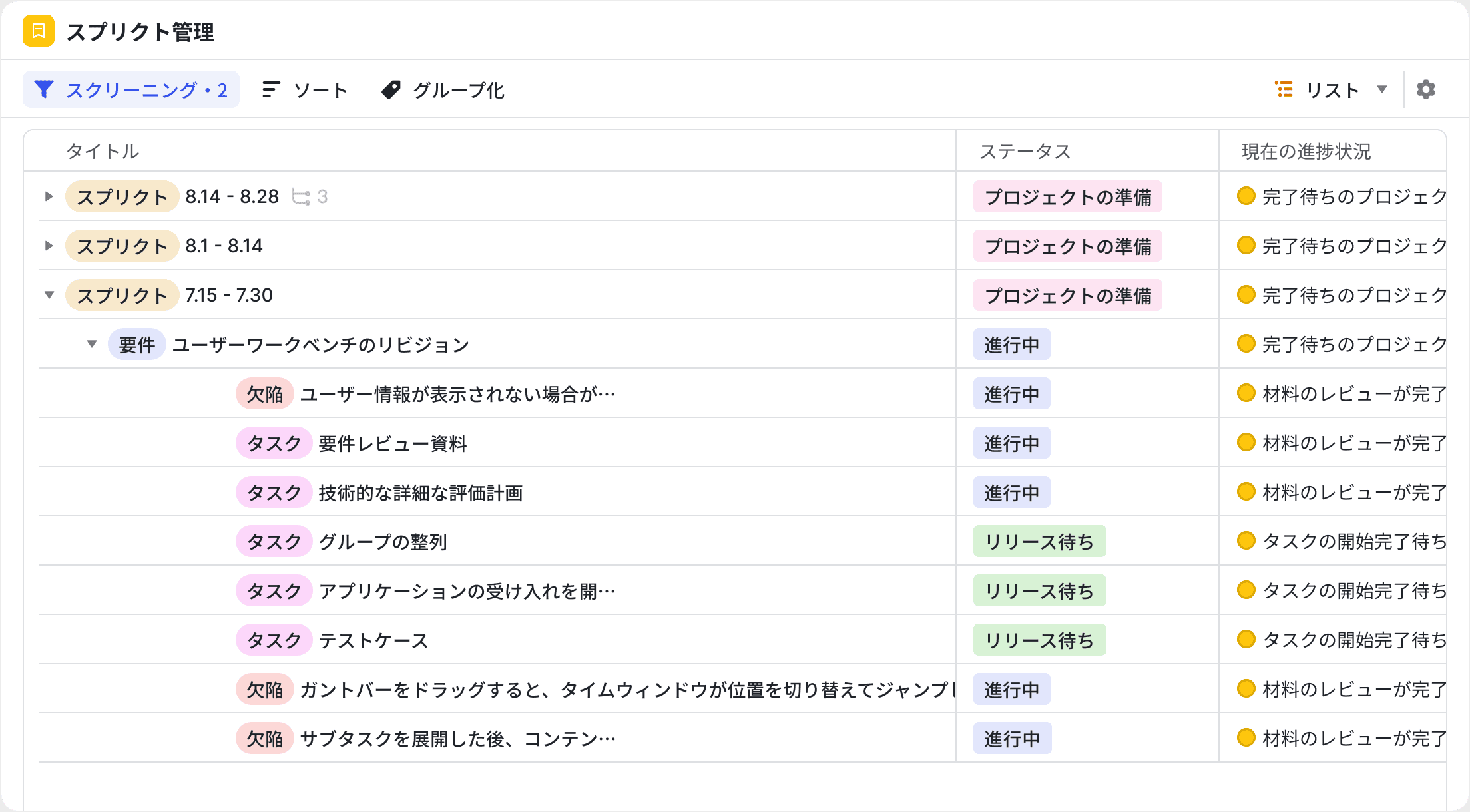 スプリント 計画要件詳細を便利に確認、秩序ある進行
